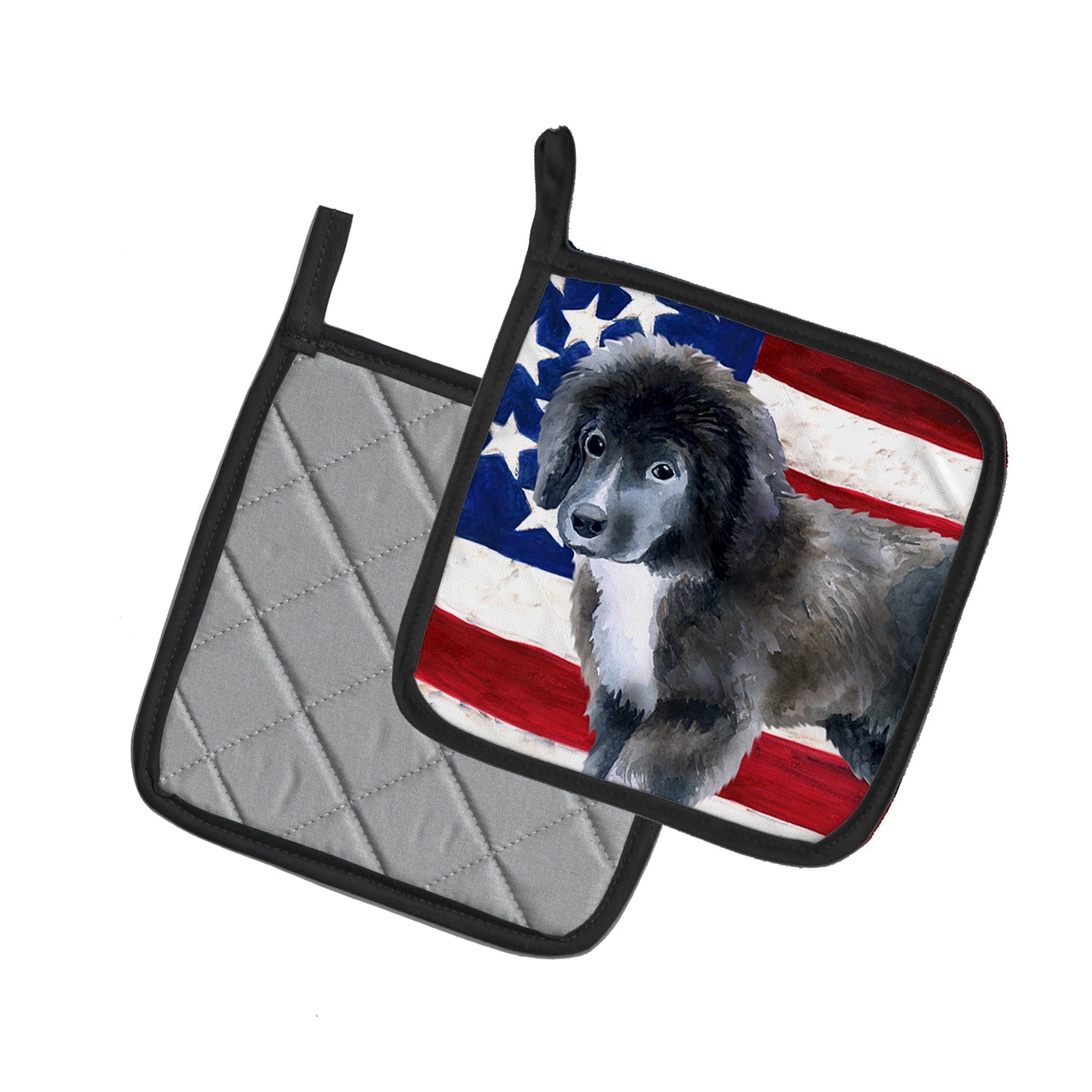 Newfoundland Puppy Patriotic Pot Holder Set of 2 Heat Resistant Quilted Hot Pads 7.5 x 7.5 Inch, Insulated Kitchen Trivets for Cooking & Baking