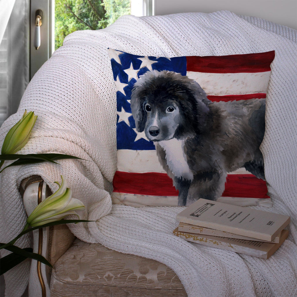 Newfoundland Puppy Patriotic Decorative Throw Pillow 14x14 Indoor Outdoor Accent Cushion, Fabric Cover with Insert for Sofa, Bed, Porch & Living Room