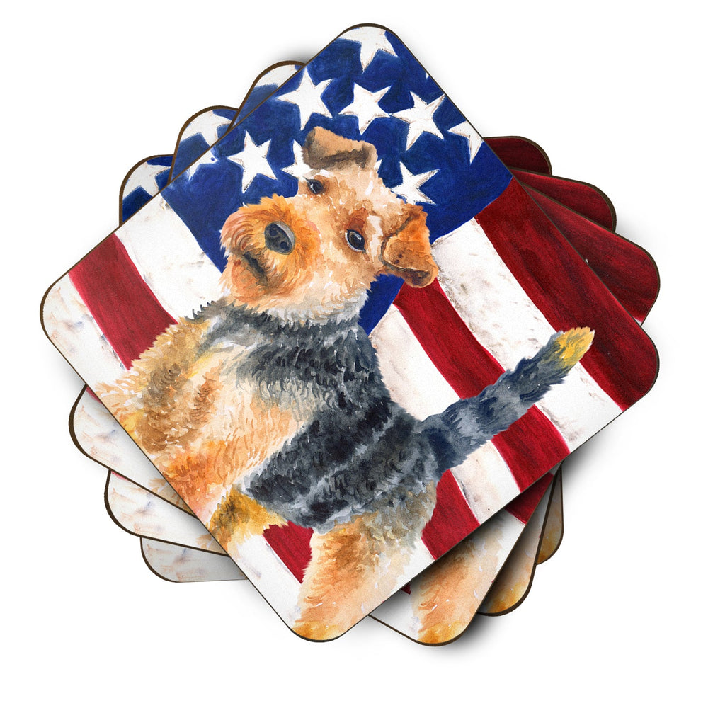 Welsh Terrier Patriotic Foam Coasters Set of 4 Cup Coasters for Indoor Outdoor, Tabletop Protection, Anti Slip, Mouse pad Material