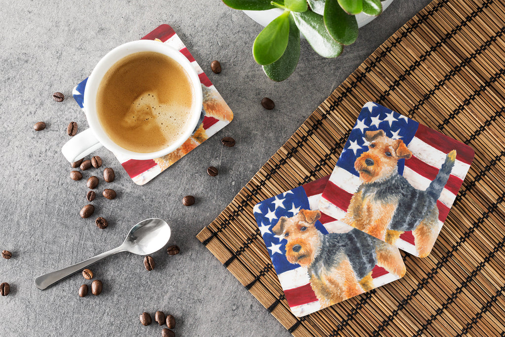 Welsh Terrier Patriotic Foam Coasters Set of 4 Cup Coasters for Indoor Outdoor, Tabletop Protection, Anti Slip, Mouse pad Material
