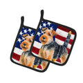 Welsh Terrier Patriotic Pot Holder Set of 2 Heat Resistant Quilted Hot Pads 7.5 x 7.5 Inch, Insulated Kitchen Trivets for Cooking & Baking