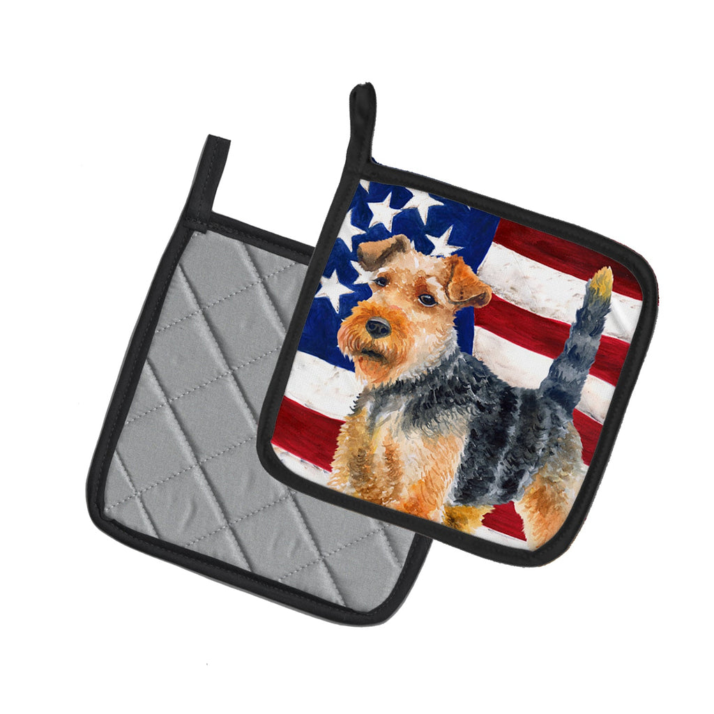 Welsh Terrier Patriotic Pot Holder Set of 2 Heat Resistant Quilted Hot Pads 7.5 x 7.5 Inch, Insulated Kitchen Trivets for Cooking & Baking