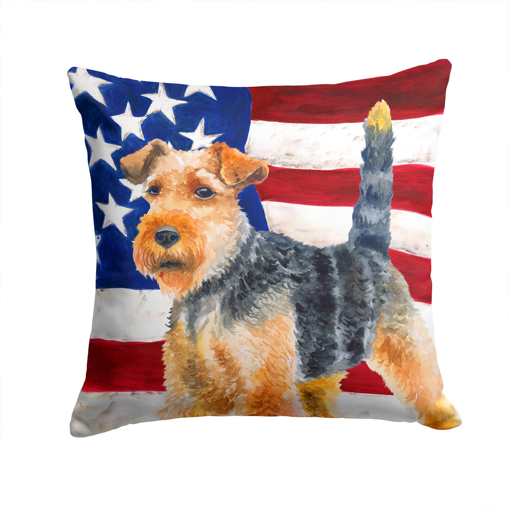 Welsh Terrier Patriotic Decorative Throw Pillow 14x14 Indoor Outdoor Accent Cushion, Fabric Cover with Insert for Sofa, Bed, Porch & Living Room
