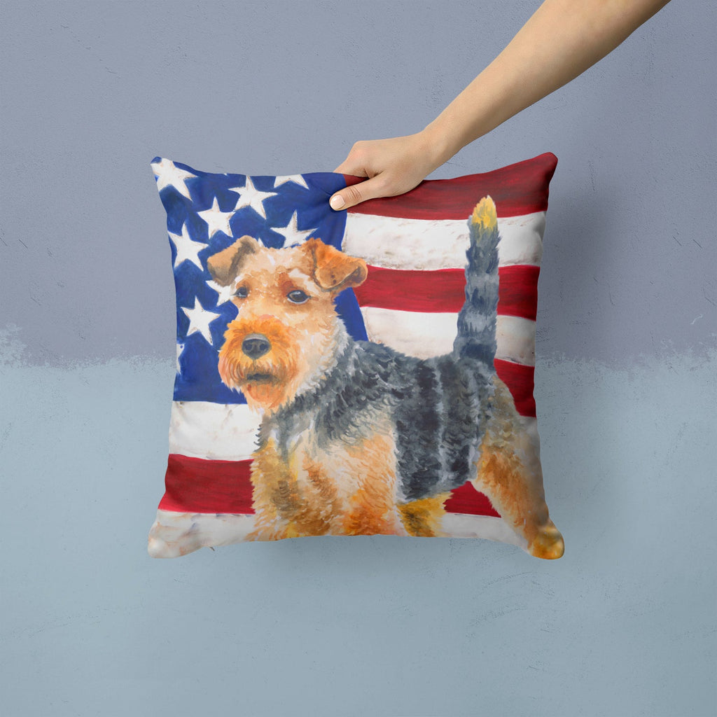 Welsh Terrier Patriotic Decorative Throw Pillow 14x14 Indoor Outdoor Accent Cushion, Fabric Cover with Insert for Sofa, Bed, Porch & Living Room