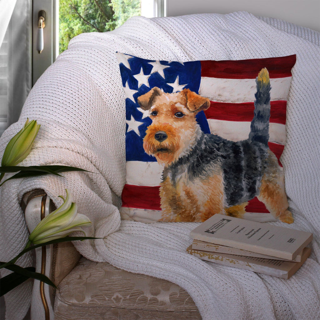 Welsh Terrier Patriotic Decorative Throw Pillow 14x14 Indoor Outdoor Accent Cushion, Fabric Cover with Insert for Sofa, Bed, Porch & Living Room