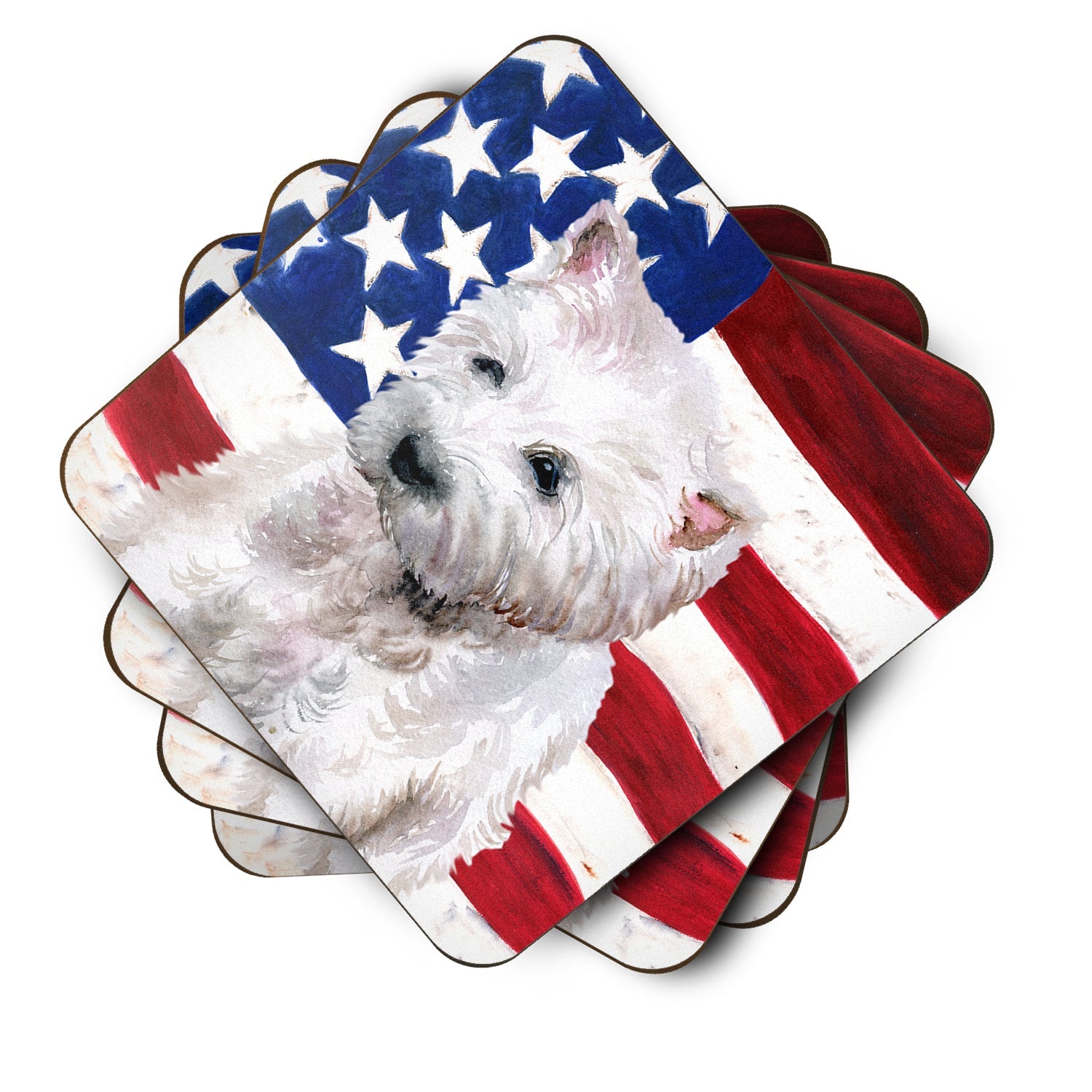 Westie Patriotic Foam Coasters Set of 4 Cup Coasters for Indoor Outdoor, Tabletop Protection, Anti Slip, Mouse pad Material