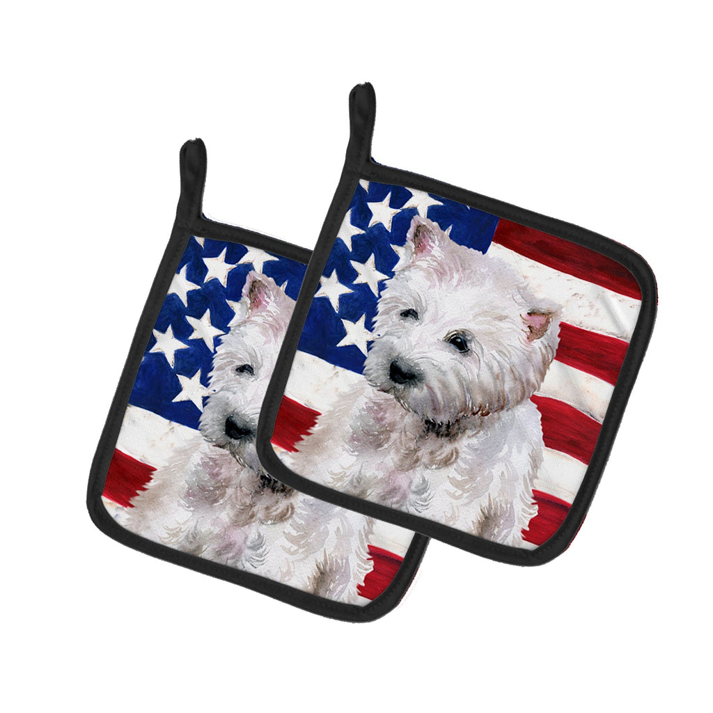 Westie Patriotic Pot Holder Set of 2 Heat Resistant Quilted Hot Pads 7.5 x 7.5 Inch, Insulated Kitchen Trivets for Cooking & Baking
