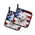 Westie Patriotic Pot Holder Set of 2 Heat Resistant Quilted Hot Pads 7.5 x 7.5 Inch, Insulated Kitchen Trivets for Cooking & Baking