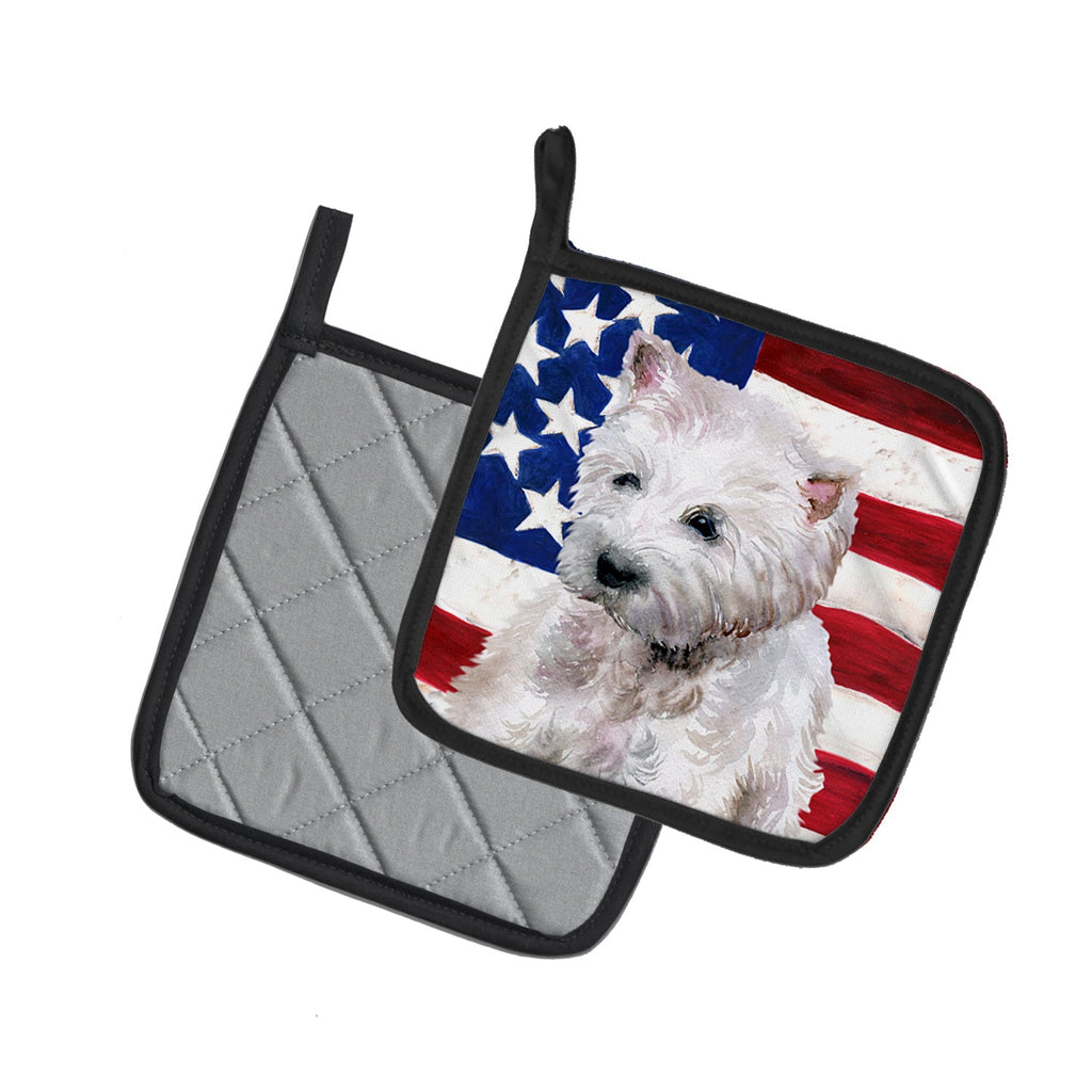 Westie Patriotic Pot Holder Set of 2 Heat Resistant Quilted Hot Pads 7.5 x 7.5 Inch, Insulated Kitchen Trivets for Cooking & Baking