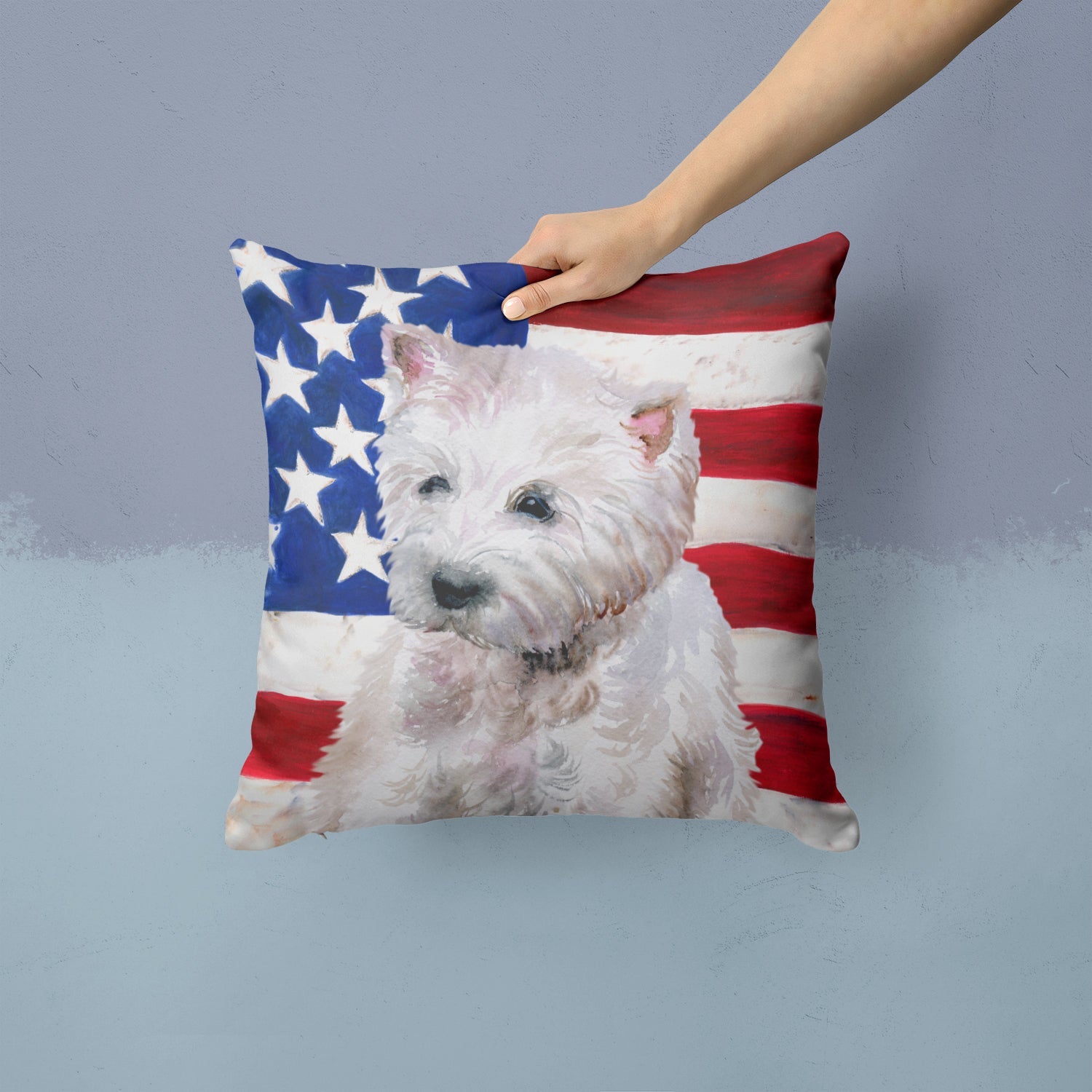 Westie Patriotic Decorative Throw Pillow 14x14 Indoor Outdoor Accent Cushion, Fabric Cover with Insert for Sofa, Bed, Porch & Living Room
