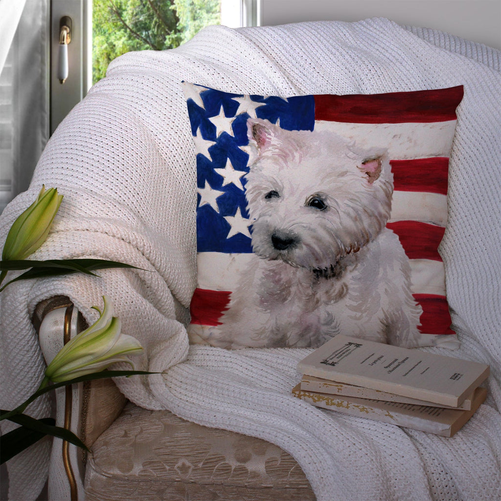 Westie Patriotic Decorative Throw Pillow 14x14 Indoor Outdoor Accent Cushion, Fabric Cover with Insert for Sofa, Bed, Porch & Living Room