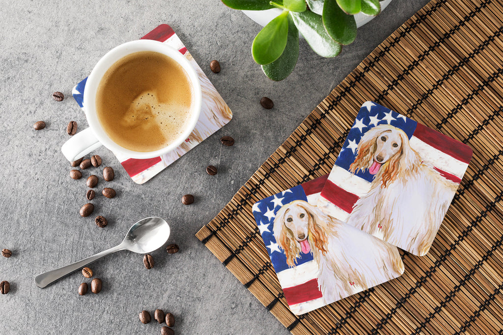Afghan Hound Patriotic Foam Coasters Set of 4 Cup Coasters for Indoor Outdoor, Tabletop Protection, Anti Slip, Mouse pad Material