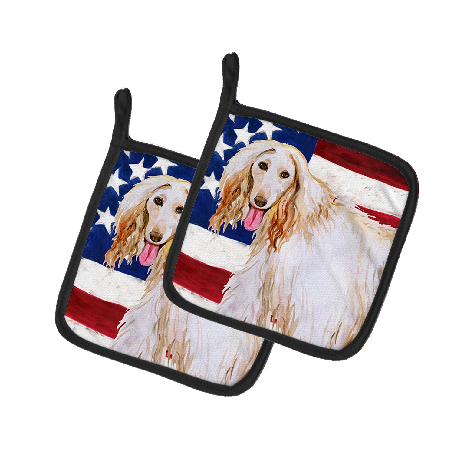 Afghan Hound Patriotic Pot Holder Set of 2 Heat Resistant Quilted Hot Pads 7.5 x 7.5 Inch, Insulated Kitchen Trivets for Cooking & Baking