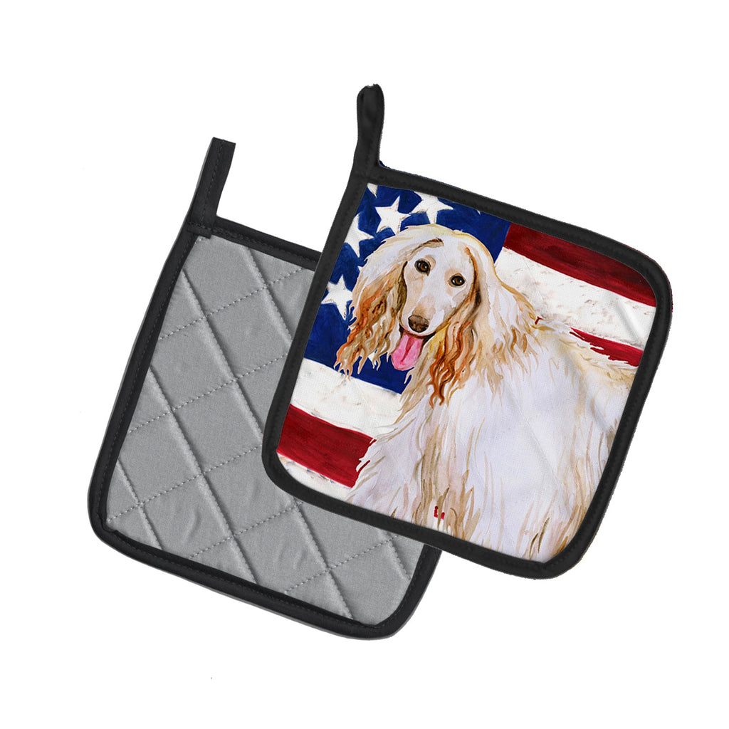 Afghan Hound Patriotic Pot Holder Set of 2 Heat Resistant Quilted Hot Pads 7.5 x 7.5 Inch, Insulated Kitchen Trivets for Cooking & Baking