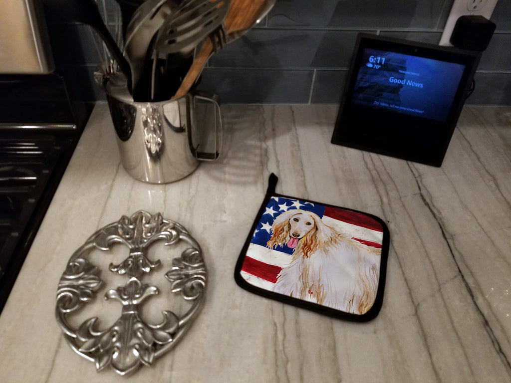 Afghan Hound Patriotic Pot Holder Set of 2 Heat Resistant Quilted Hot Pads 7.5 x 7.5 Inch, Insulated Kitchen Trivets for Cooking & Baking