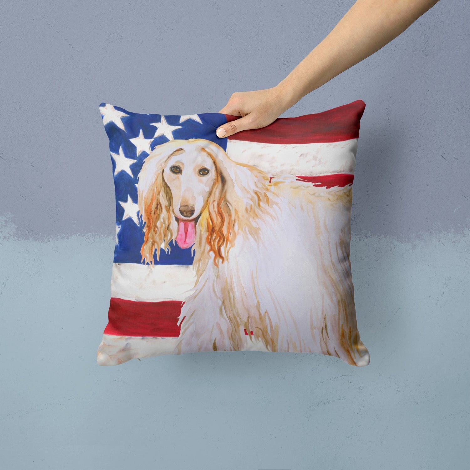 Afghan Hound Patriotic Decorative Throw Pillow 14x14 Indoor Outdoor Accent Cushion, Fabric Cover with Insert for Sofa, Bed, Porch & Living Room