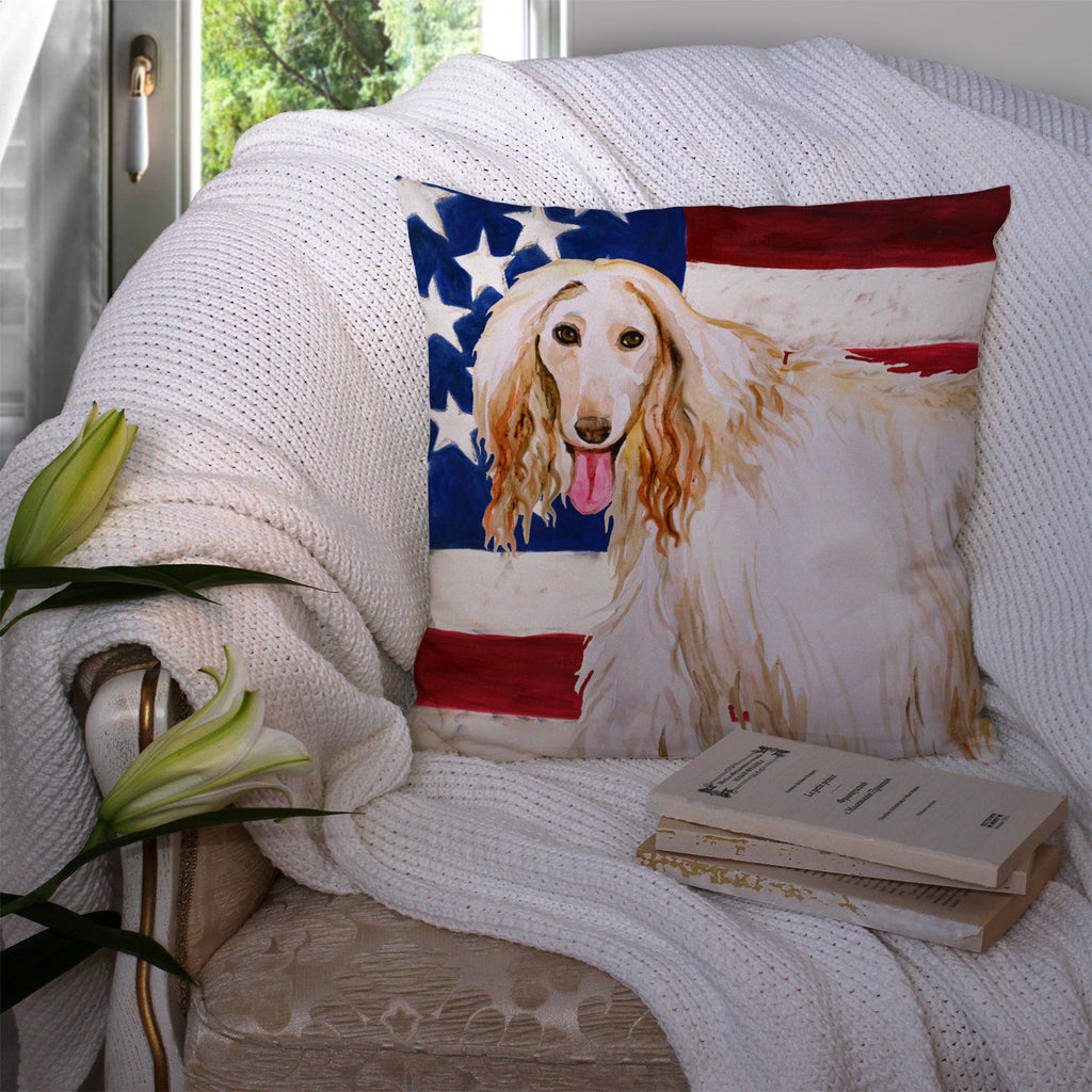 Afghan Hound Patriotic Decorative Throw Pillow 14x14 Indoor Outdoor Accent Cushion, Fabric Cover with Insert for Sofa, Bed, Porch & Living Room