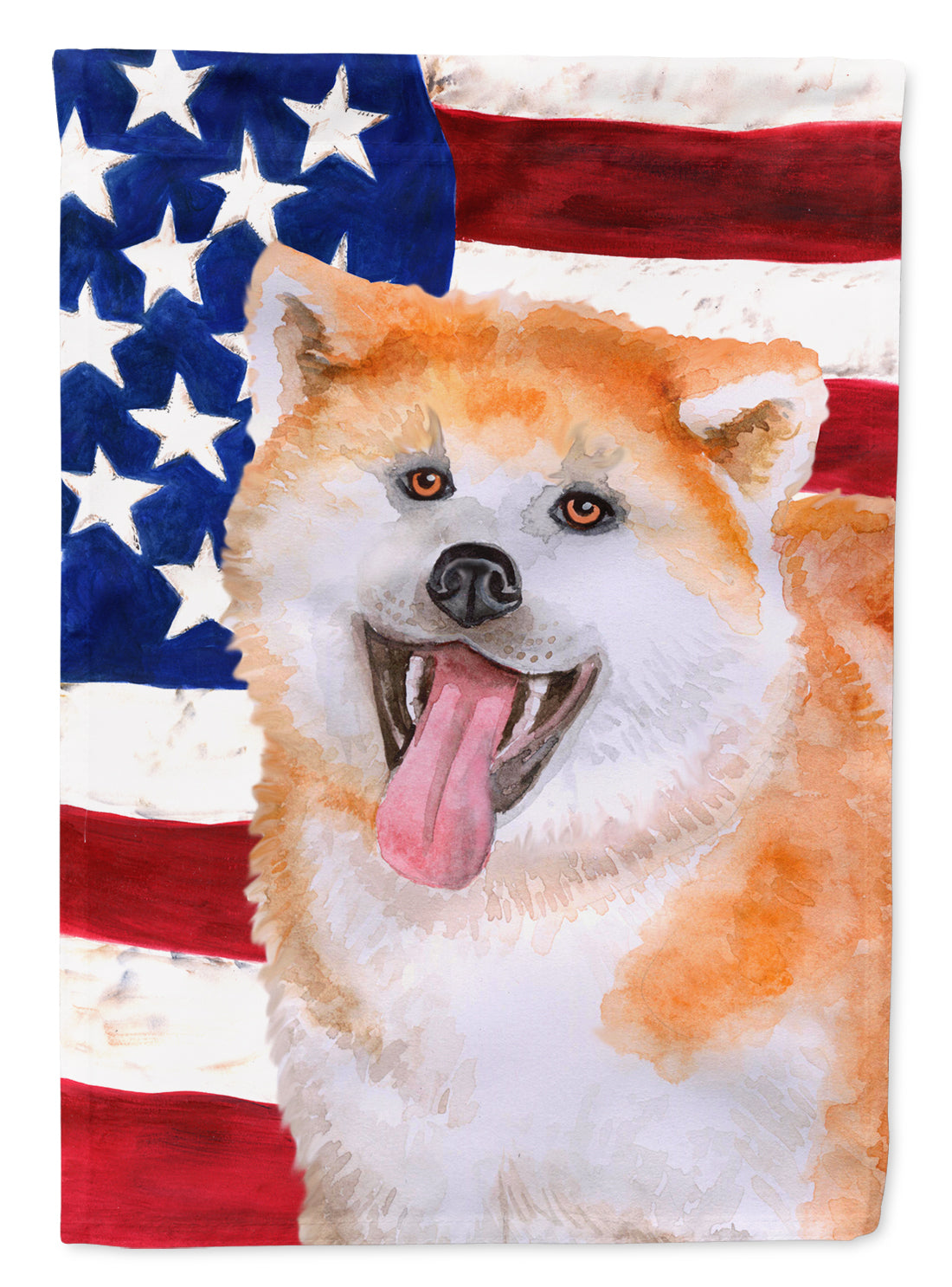 Akita Patriotic House Flag 28x40 Porch Sleeve Pole Decorative Outside Yard Banner Artwork Wall Hanging, Polyester