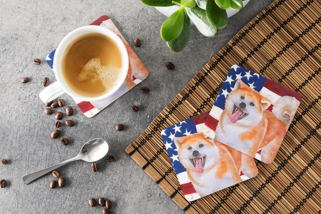 Akita Patriotic Foam Coasters Set of 4 Cup Coasters for Indoor Outdoor, Tabletop Protection, Anti Slip, Mouse pad Material