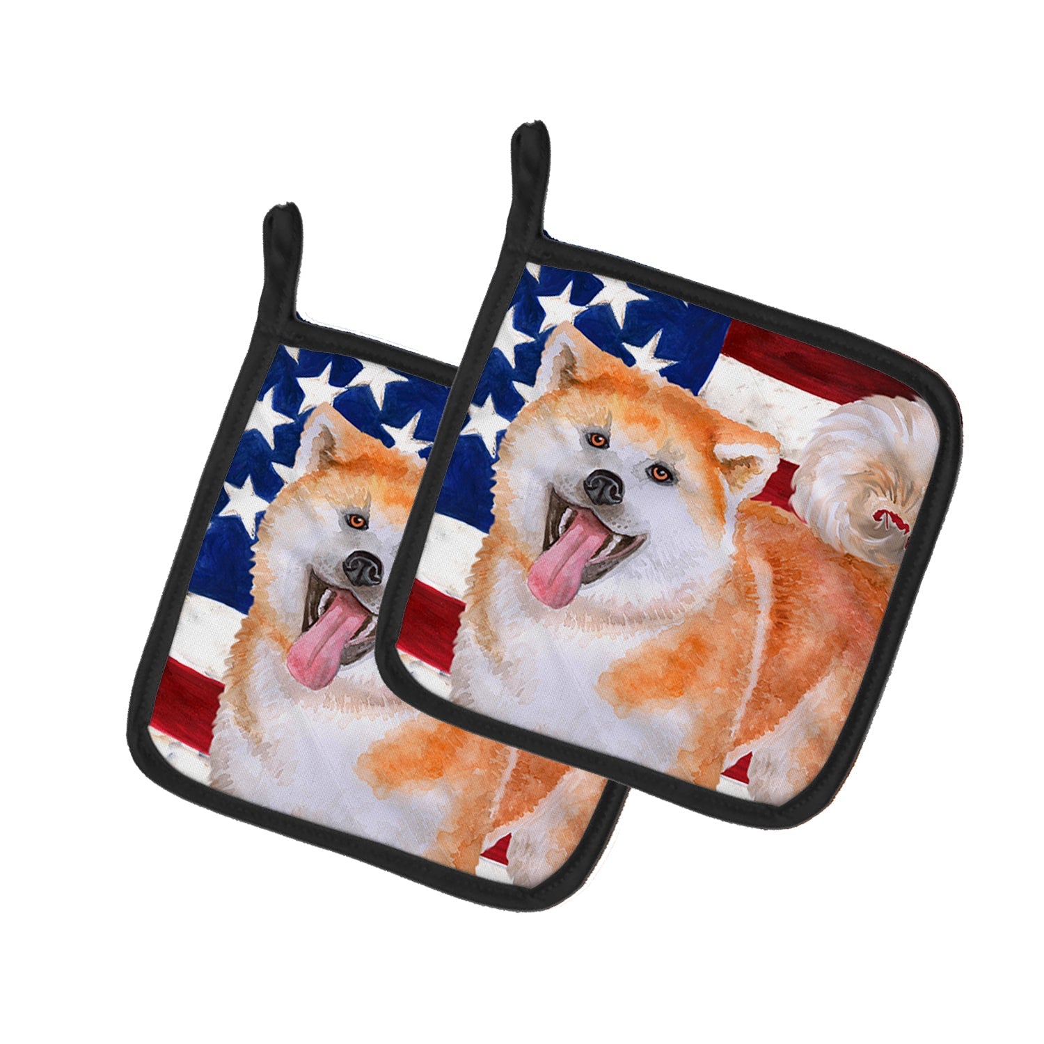 Akita Patriotic Pot Holder Set of 2 Heat Resistant Quilted Hot Pads 7.5 x 7.5 Inch, Insulated Kitchen Trivets for Cooking & Baking