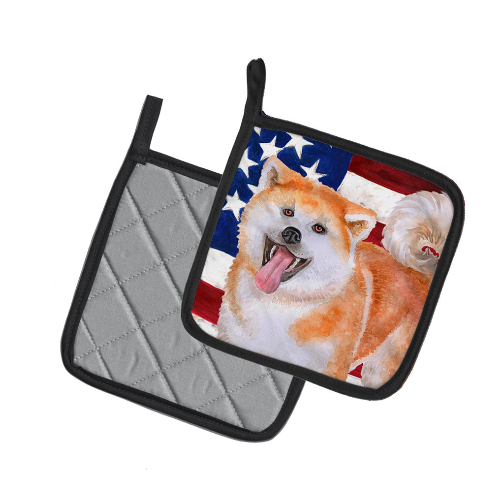 Akita Patriotic Pot Holder Set of 2 Heat Resistant Quilted Hot Pads 7.5 x 7.5 Inch, Insulated Kitchen Trivets for Cooking & Baking