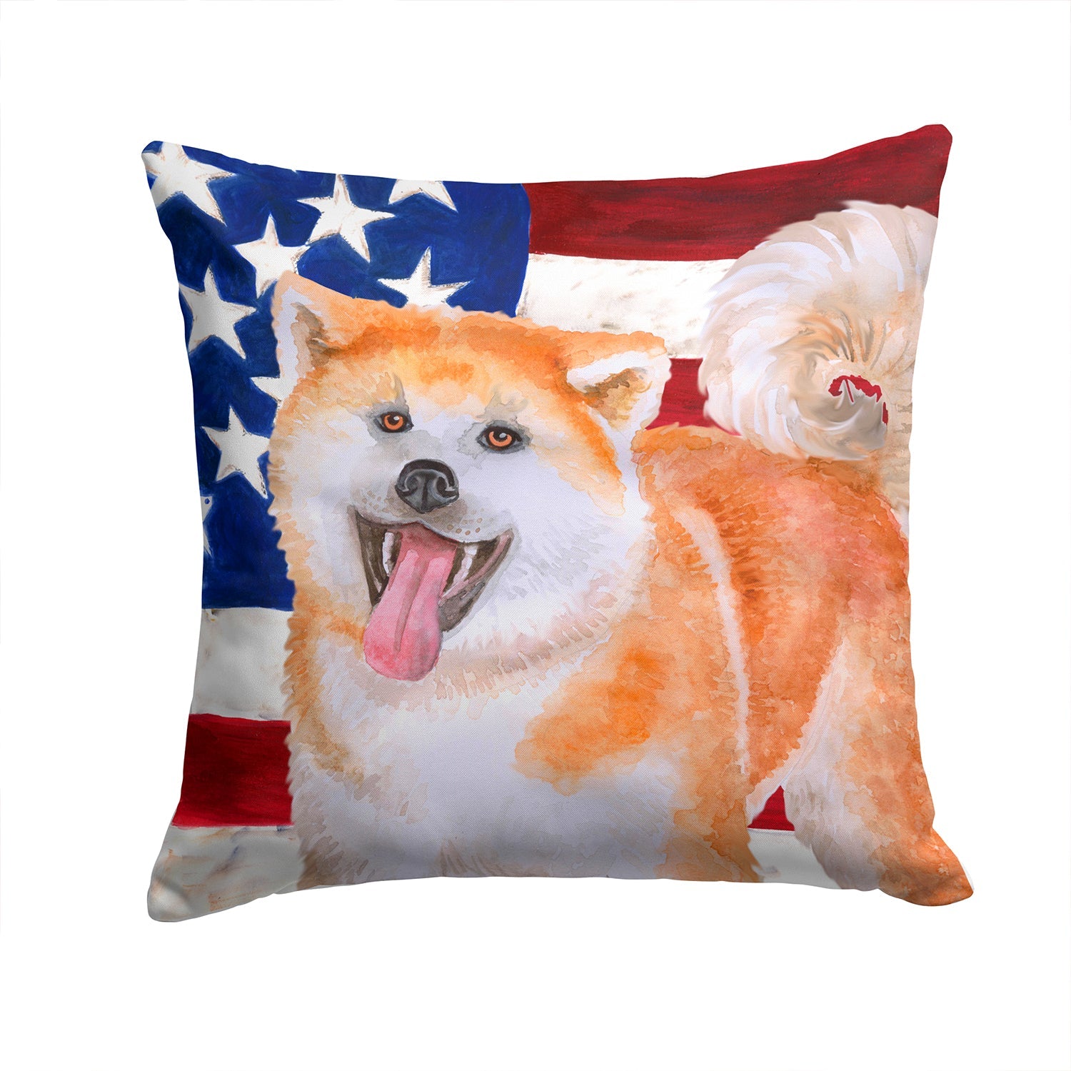 Akita Patriotic Decorative Throw Pillow 14x14 Indoor Outdoor Accent Cushion, Fabric Cover with Insert for Sofa, Bed, Porch & Living Room