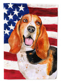 Basset Hound Patriotic House Flag 28x40 Porch Sleeve Pole Decorative Outside Yard Banner Artwork Wall Hanging, Polyester