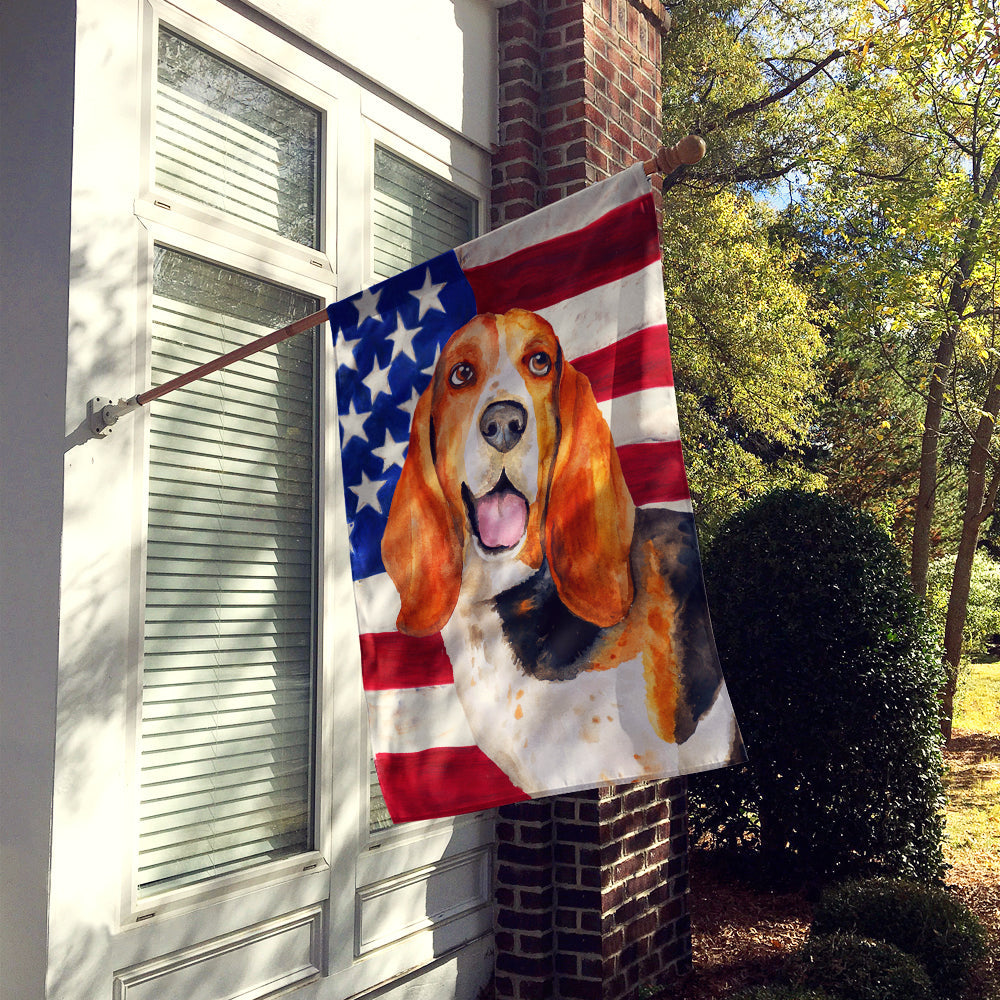 Basset Hound Patriotic House Flag 28x40 Porch Sleeve Pole Decorative Outside Yard Banner Artwork Wall Hanging, Polyester