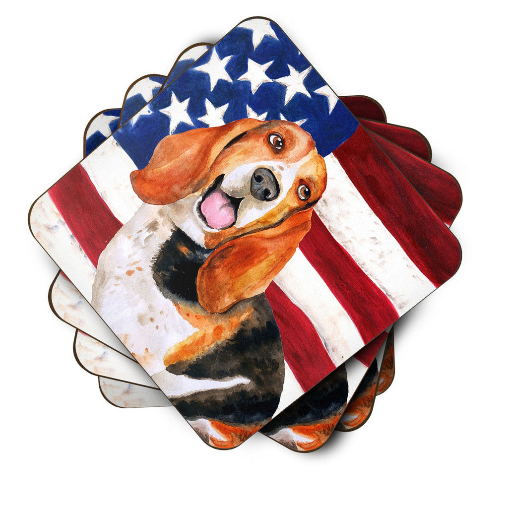 Basset Hound Patriotic Foam Coasters Set of 4 Cup Coasters for Indoor Outdoor, Tabletop Protection, Anti Slip, Mouse pad Material