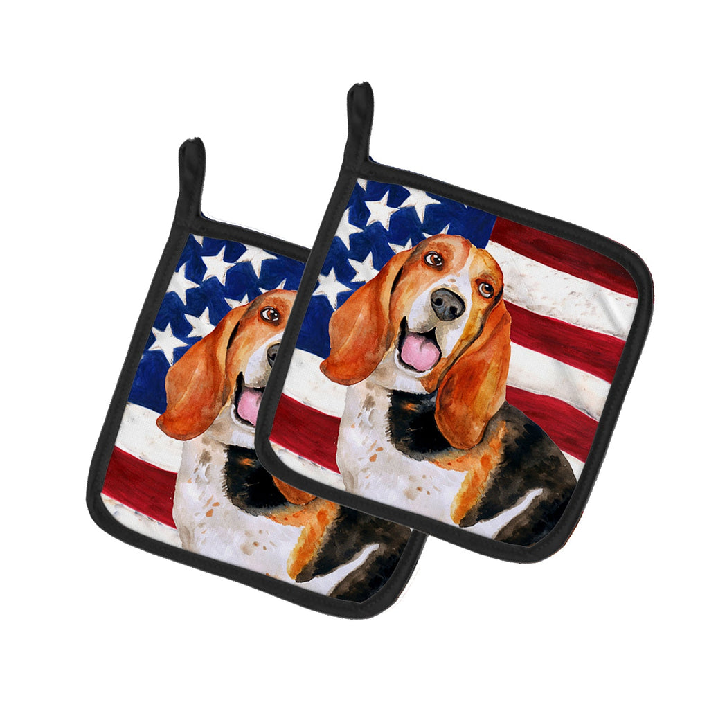 Basset Hound Patriotic Pot Holder Set of 2 Heat Resistant Quilted Hot Pads 7.5 x 7.5 Inch, Insulated Kitchen Trivets for Cooking & Baking