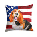 Basset Hound Patriotic Decorative Throw Pillow 14x14 Indoor Outdoor Accent Cushion, Fabric Cover with Insert for Sofa, Bed, Porch & Living Room