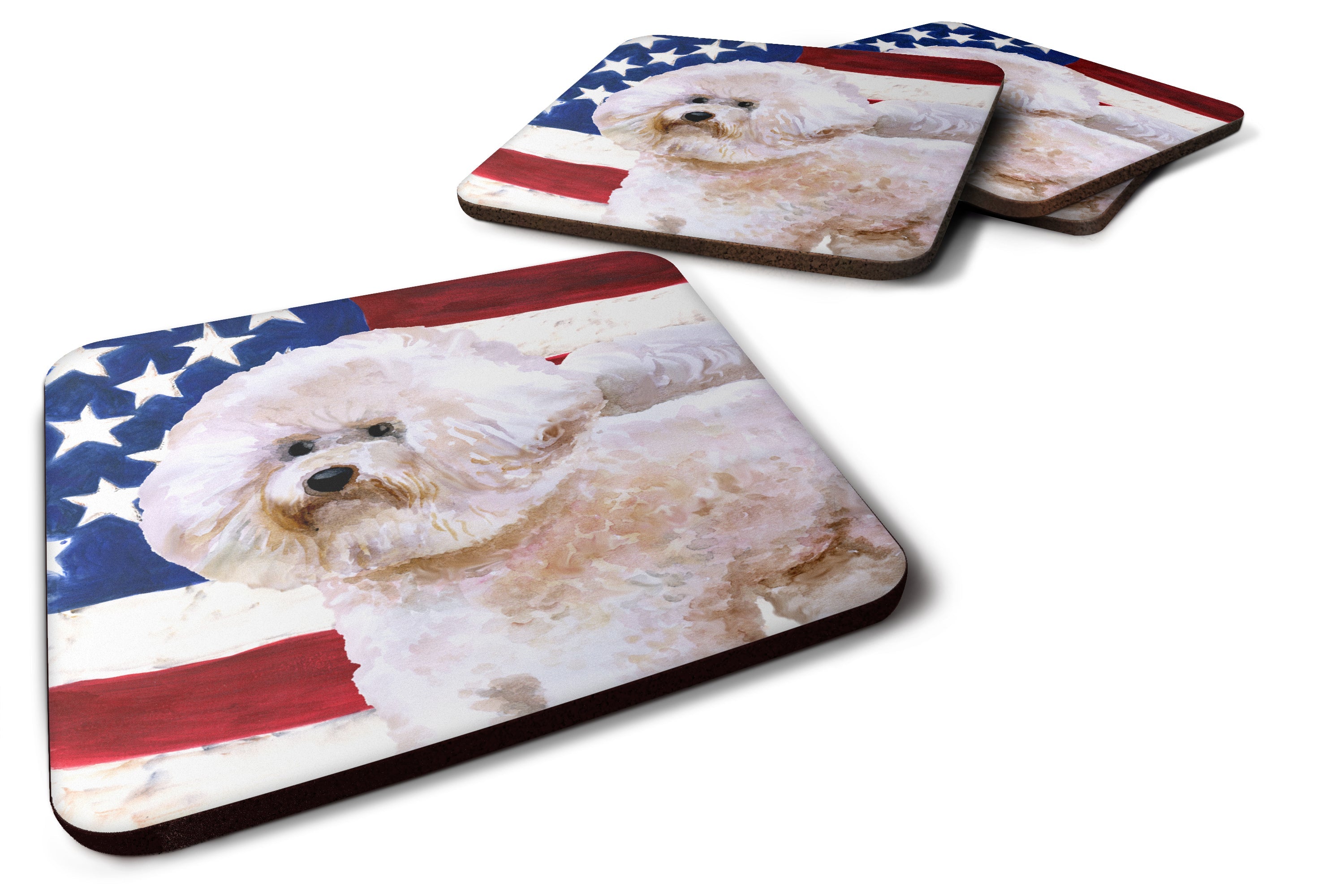 Bichon Frise #2 Patriotic Foam Coasters Set of 4 Cup Coasters for Indoor Outdoor, Tabletop Protection, Anti Slip, Mouse pad Material