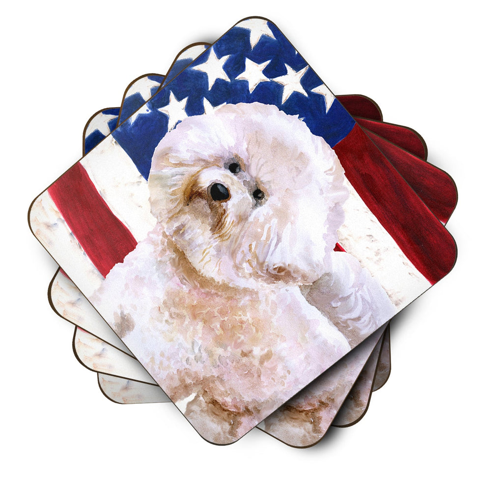 Bichon Frise #2 Patriotic Foam Coasters Set of 4 Cup Coasters for Indoor Outdoor, Tabletop Protection, Anti Slip, Mouse pad Material