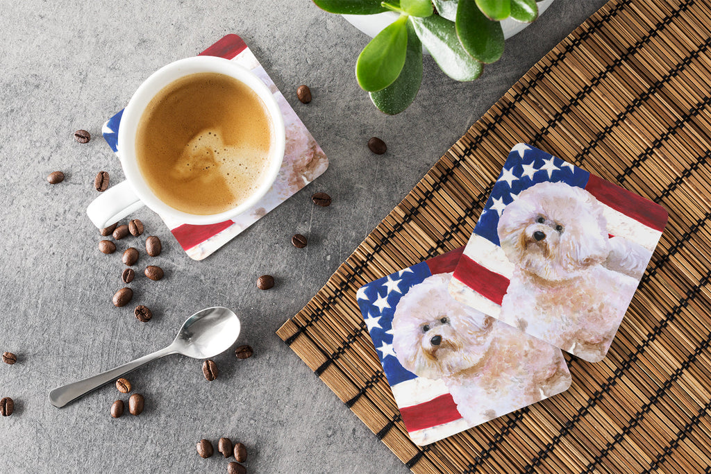 Bichon Frise #2 Patriotic Foam Coasters Set of 4 Cup Coasters for Indoor Outdoor, Tabletop Protection, Anti Slip, Mouse pad Material