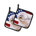 Bichon Frise #2 Patriotic Pot Holder Set of 2 Heat Resistant Quilted Hot Pads 7.5 x 7.5 Inch, Insulated Kitchen Trivets for Cooking & Baking