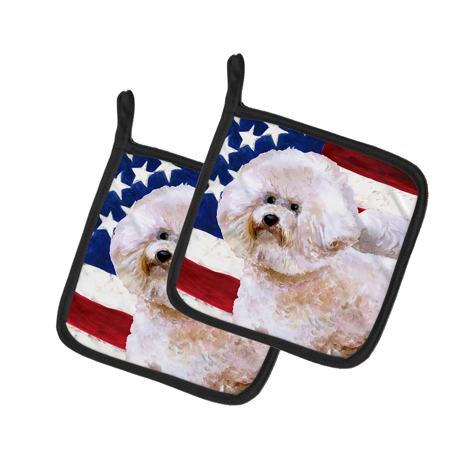 Bichon Frise #2 Patriotic Pot Holder Set of 2 Heat Resistant Quilted Hot Pads 7.5 x 7.5 Inch, Insulated Kitchen Trivets for Cooking & Baking