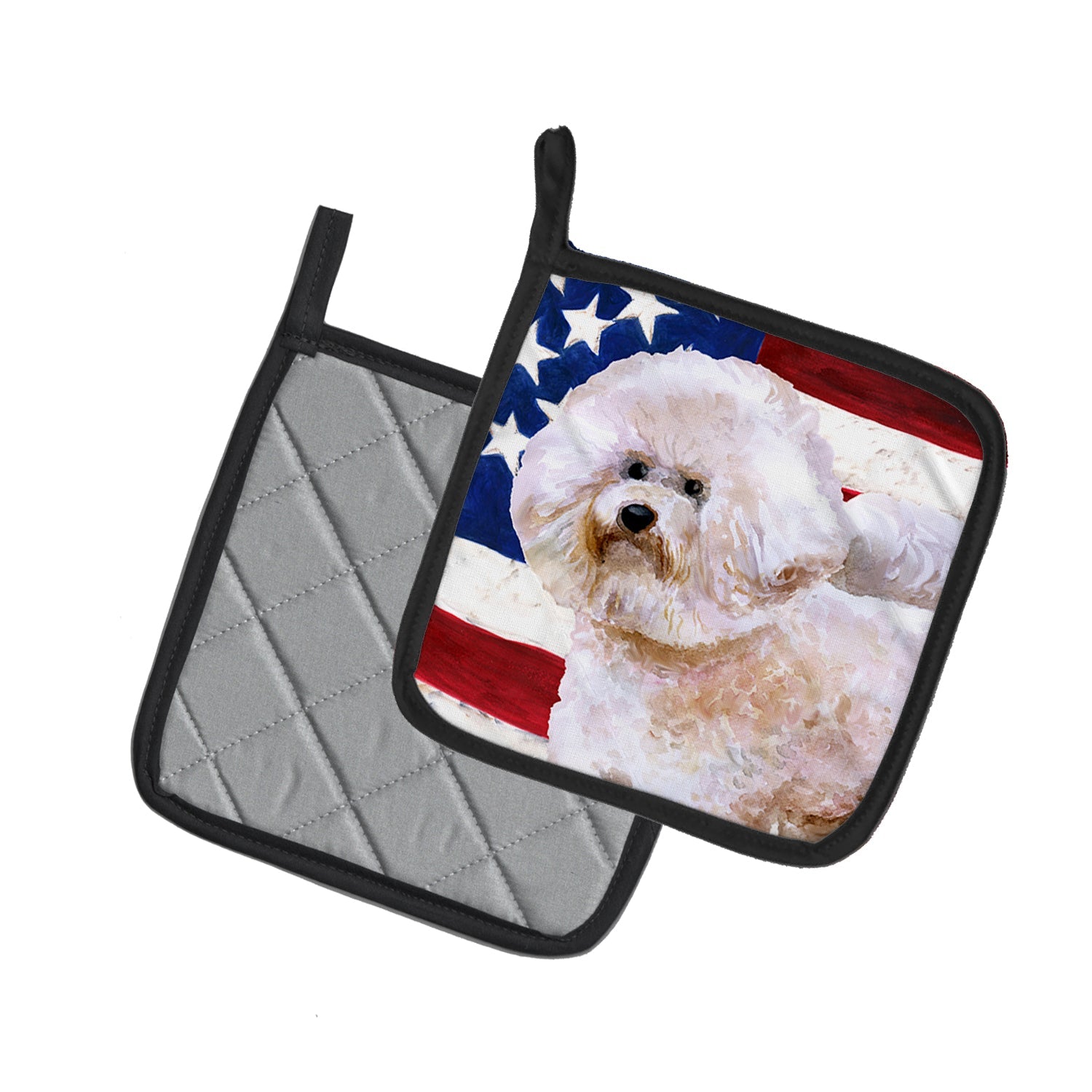 Bichon Frise #2 Patriotic Pot Holder Set of 2 Heat Resistant Quilted Hot Pads 7.5 x 7.5 Inch, Insulated Kitchen Trivets for Cooking & Baking