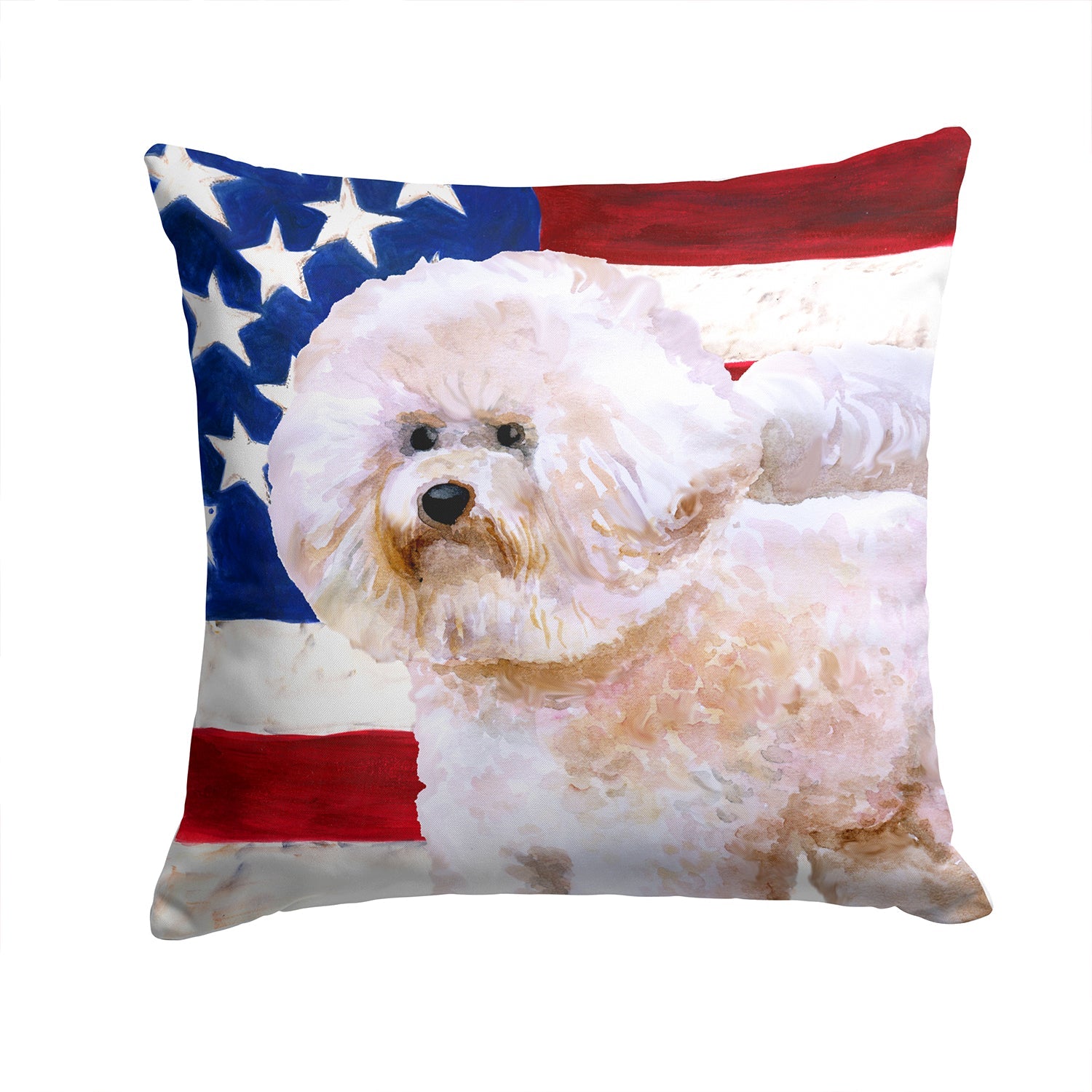 Bichon Frise #2 Patriotic Decorative Throw Pillow 14x14 Indoor Outdoor Accent Cushion, Fabric Cover with Insert for Sofa, Bed, Porch & Living Room