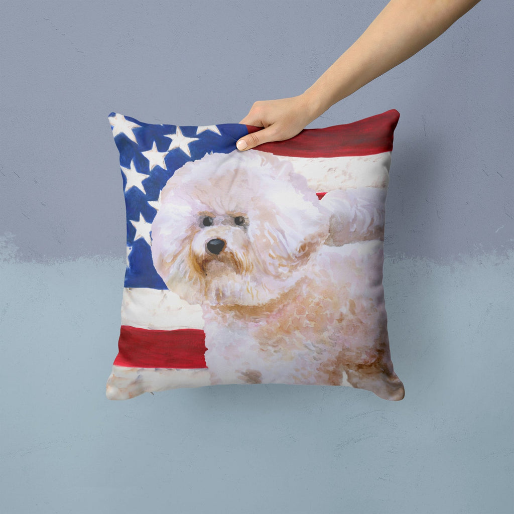 Bichon Frise #2 Patriotic Decorative Throw Pillow 14x14 Indoor Outdoor Accent Cushion, Fabric Cover with Insert for Sofa, Bed, Porch & Living Room