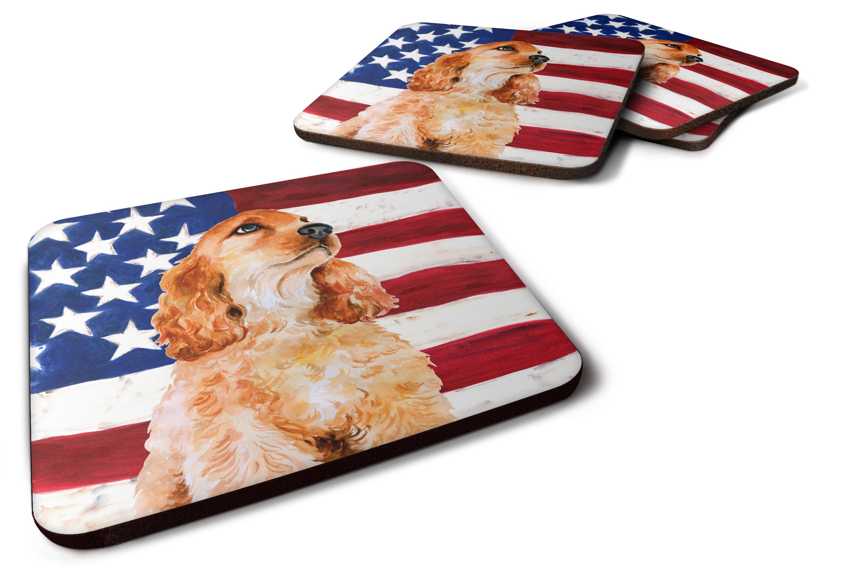 Cocker Spaniel Patriotic Foam Coasters Set of 4 Cup Coasters for Indoor Outdoor, Tabletop Protection, Anti Slip, Mouse pad Material