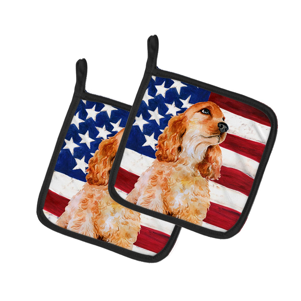 Cocker Spaniel Patriotic Pot Holder Set of 2 Heat Resistant Quilted Hot Pads 7.5 x 7.5 Inch, Insulated Kitchen Trivets for Cooking & Baking
