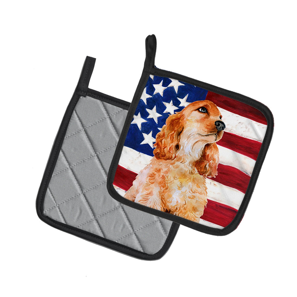 Cocker Spaniel Patriotic Pot Holder Set of 2 Heat Resistant Quilted Hot Pads 7.5 x 7.5 Inch, Insulated Kitchen Trivets for Cooking & Baking