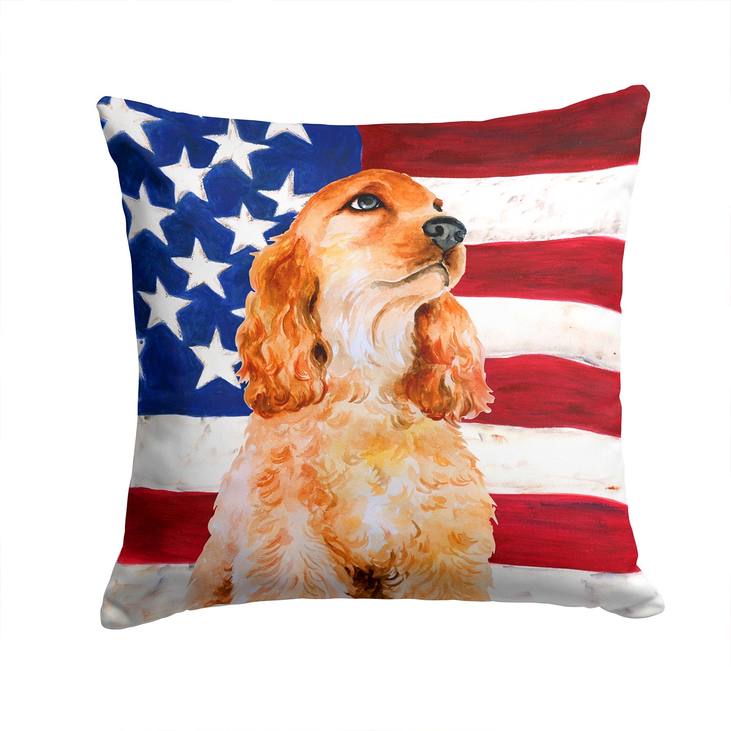 Cocker Spaniel Patriotic Decorative Throw Pillow 14x14 Indoor Outdoor Accent Cushion, Fabric Cover with Insert for Sofa, Bed, Porch & Living Room
