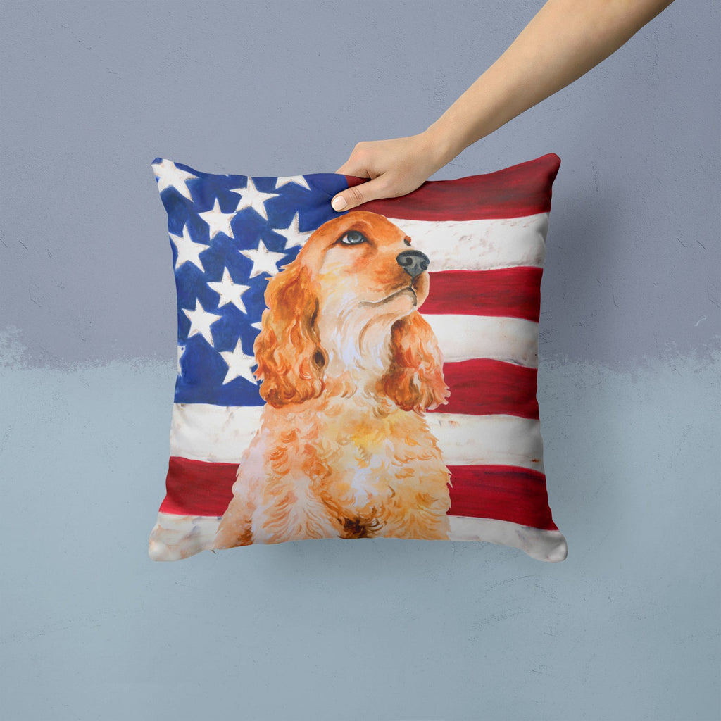 Cocker Spaniel Patriotic Decorative Throw Pillow 14x14 Indoor Outdoor Accent Cushion, Fabric Cover with Insert for Sofa, Bed, Porch & Living Room