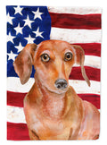 Red Dachshund Patriotic House Flag 28x40 Porch Sleeve Pole Decorative Outside Yard Banner Artwork Wall Hanging, Polyester