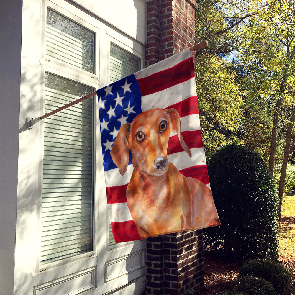 Red Dachshund Patriotic House Flag 28x40 Porch Sleeve Pole Decorative Outside Yard Banner Artwork Wall Hanging, Polyester