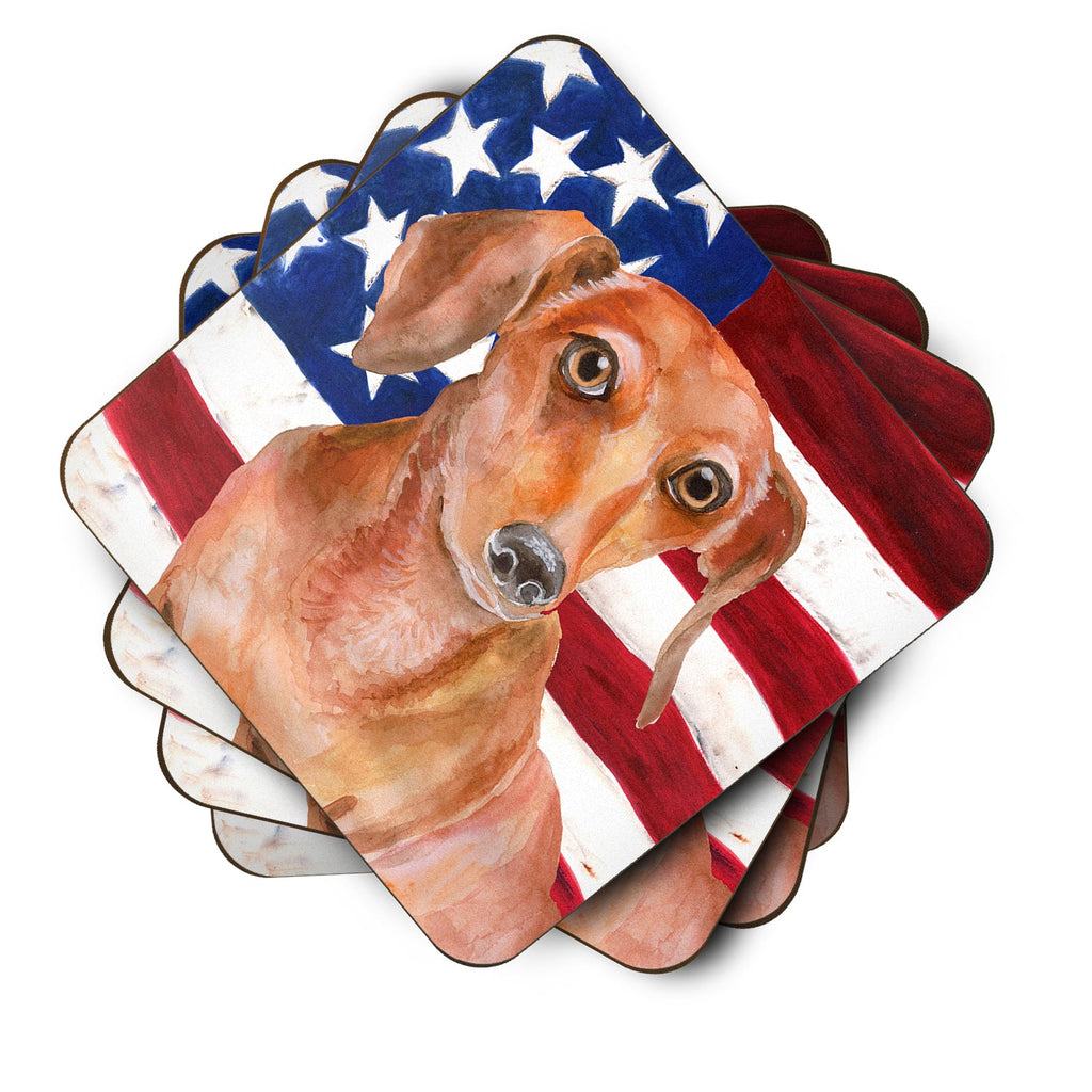 Red Dachshund Patriotic Foam Coasters Set of 4 Cup Coasters for Indoor Outdoor, Tabletop Protection, Anti Slip, Mouse pad Material