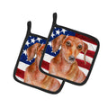 Red Dachshund Patriotic Pot Holder Set of 2 Heat Resistant Quilted Hot Pads 7.5 x 7.5 Inch, Insulated Kitchen Trivets for Cooking & Baking