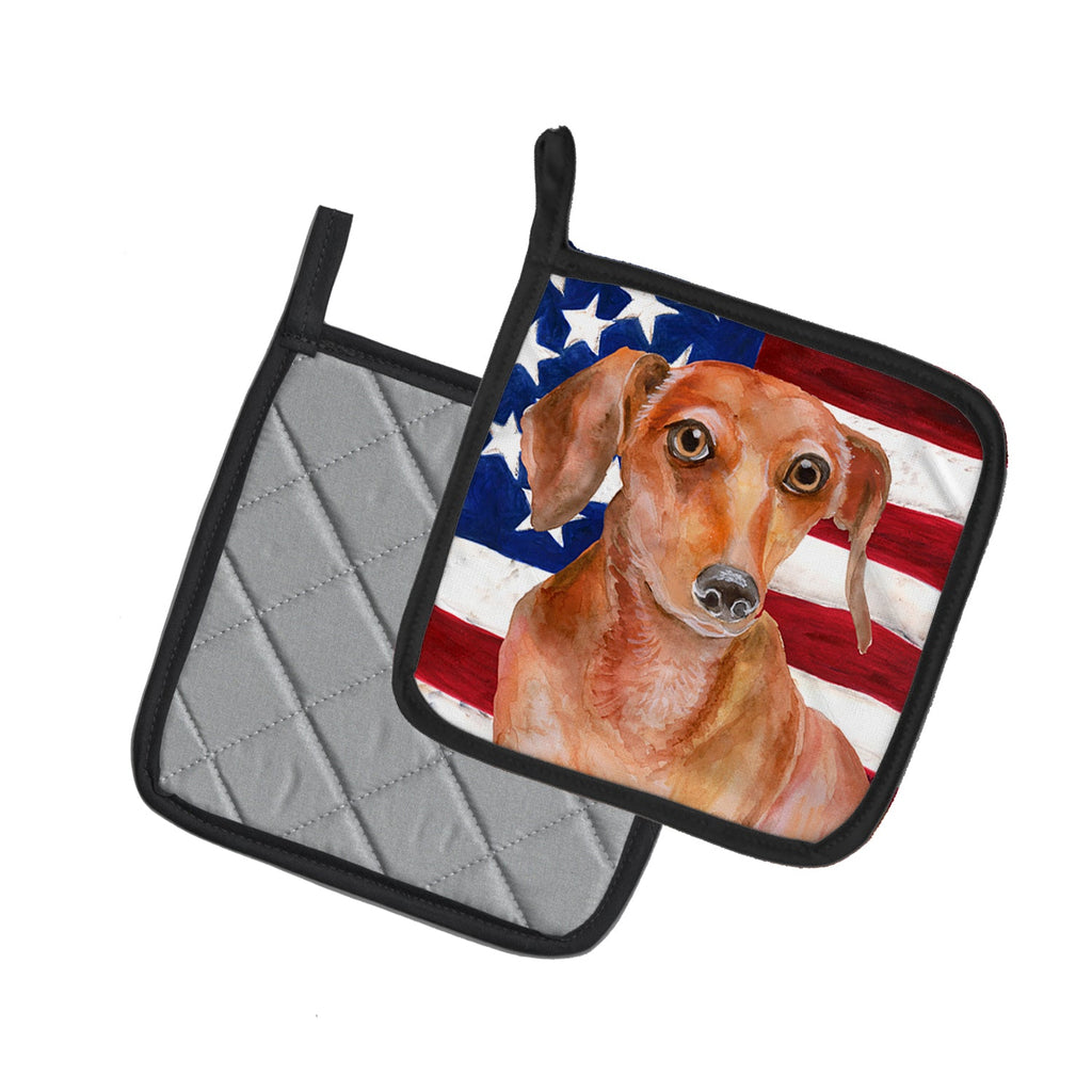 Red Dachshund Patriotic Pot Holder Set of 2 Heat Resistant Quilted Hot Pads 7.5 x 7.5 Inch, Insulated Kitchen Trivets for Cooking & Baking