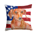 Red Dachshund Patriotic Decorative Throw Pillow 14x14 Indoor Outdoor Accent Cushion, Fabric Cover with Insert for Sofa, Bed, Porch & Living Room